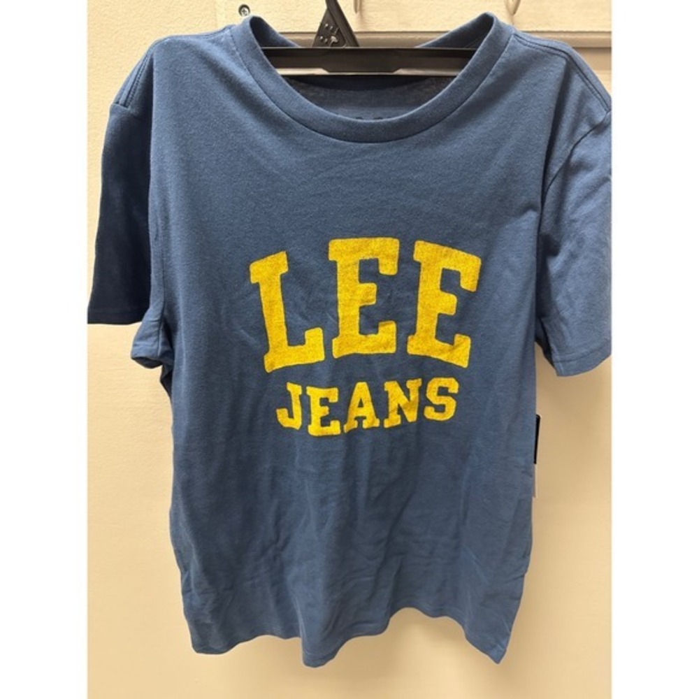 Lee Jeans Graphic T-Shirt Blue Yellow Vintage Logo Short Sleeve Crew Neck NWT